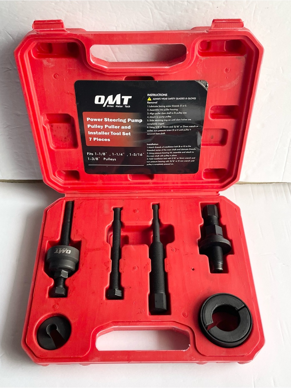 OMT Power Steering Pump Pulley Puller and Installer Tool Set - Red Case